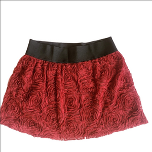Red Floral Mini Skirt with Roses L